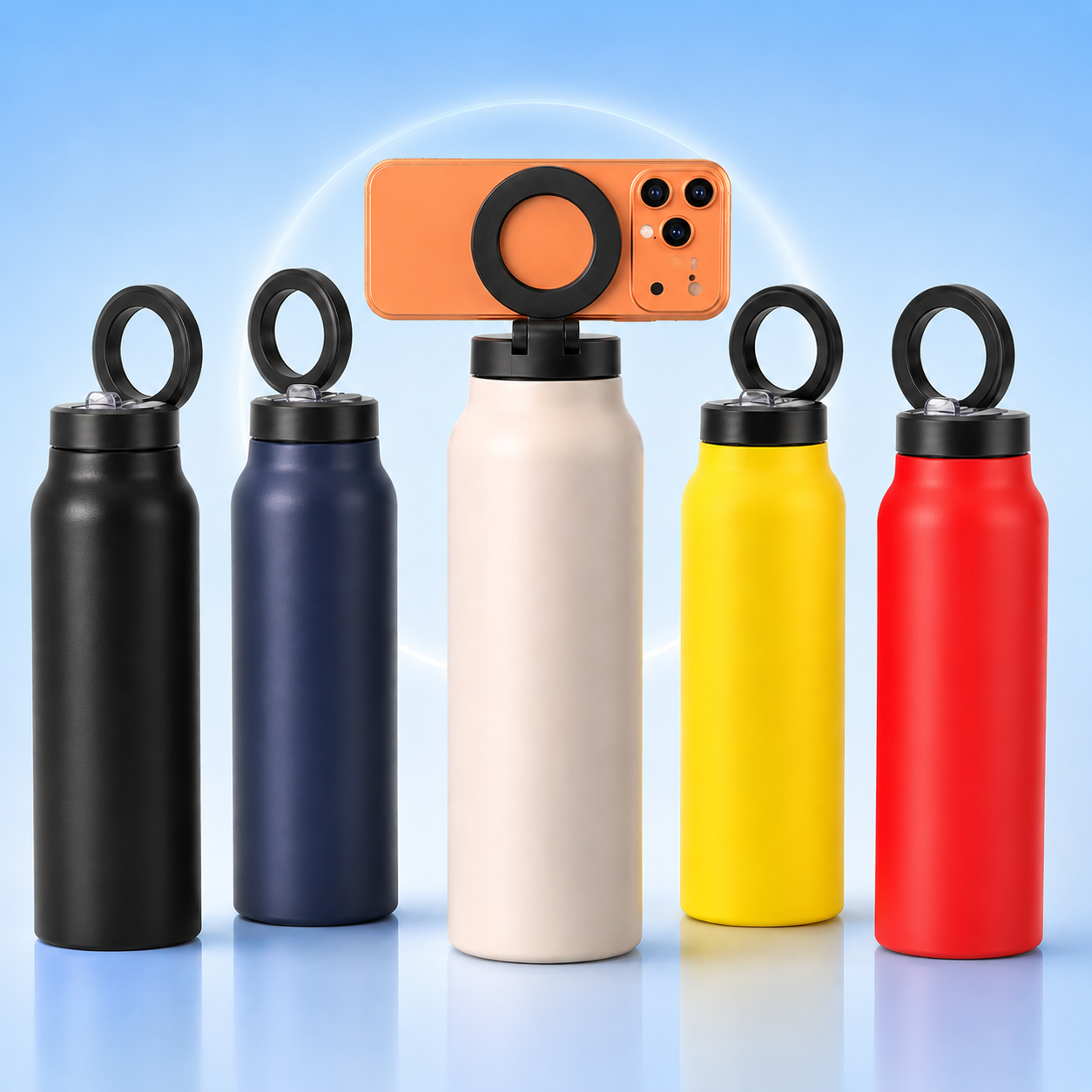 Water Bottle with Magnetic Phone Mount