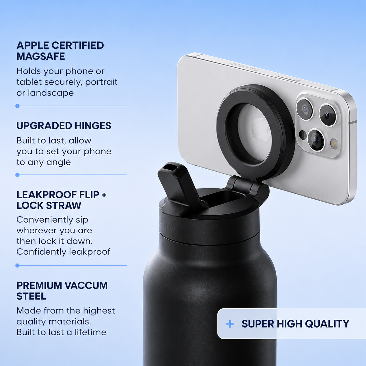Water Bottle with Magnetic Phone Mount