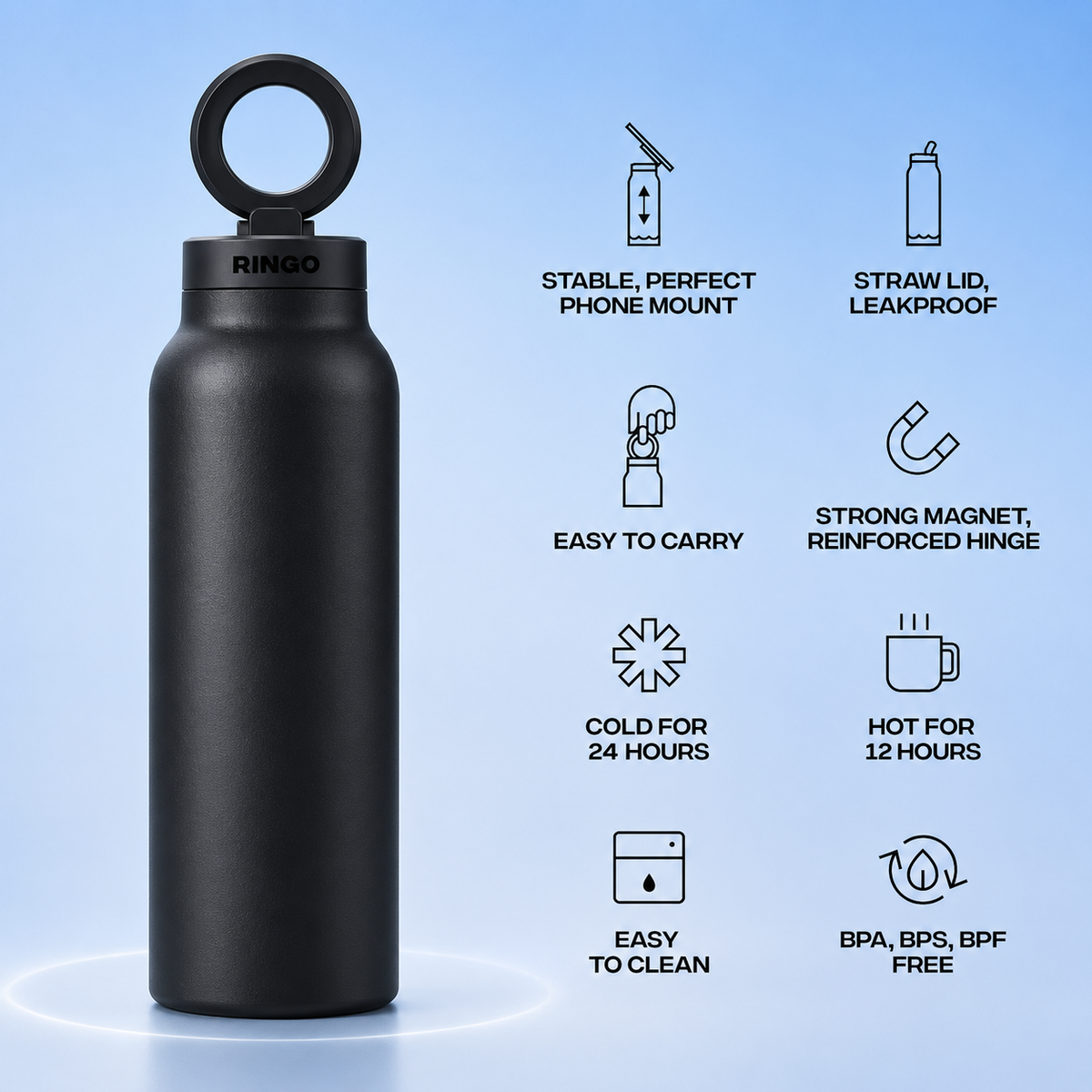 Water Bottle with Magnetic Phone Mount